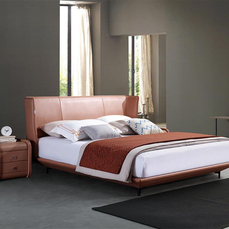 Letto imbottito in pelle in legno massello in stile italiano