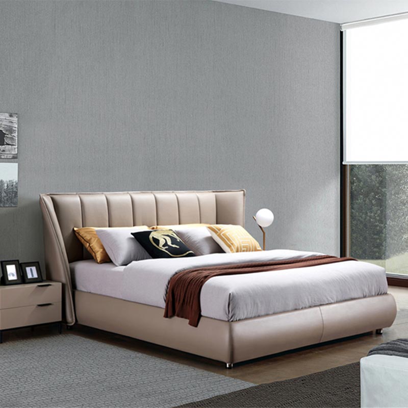 Letto moderno in pelle italiana con struttura in legno