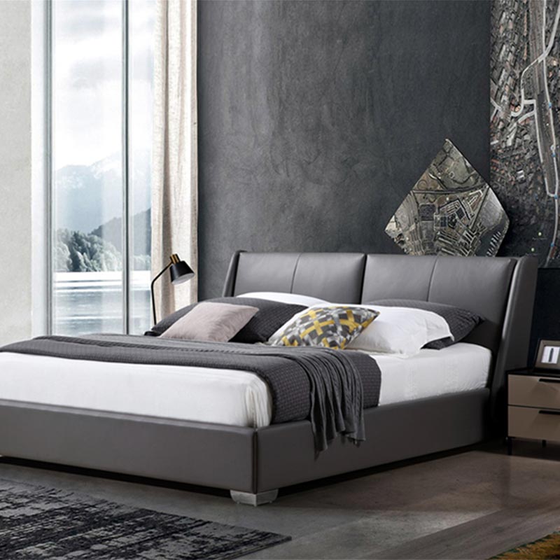 Letto imbottito moderno in pelle